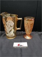 Peach glass pitcher and vase