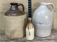 2 stoneware jugs(1 cracked) & ginger beer