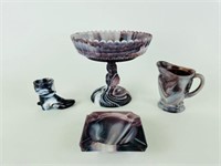 4 Pieces of Purple & White Slag Glass