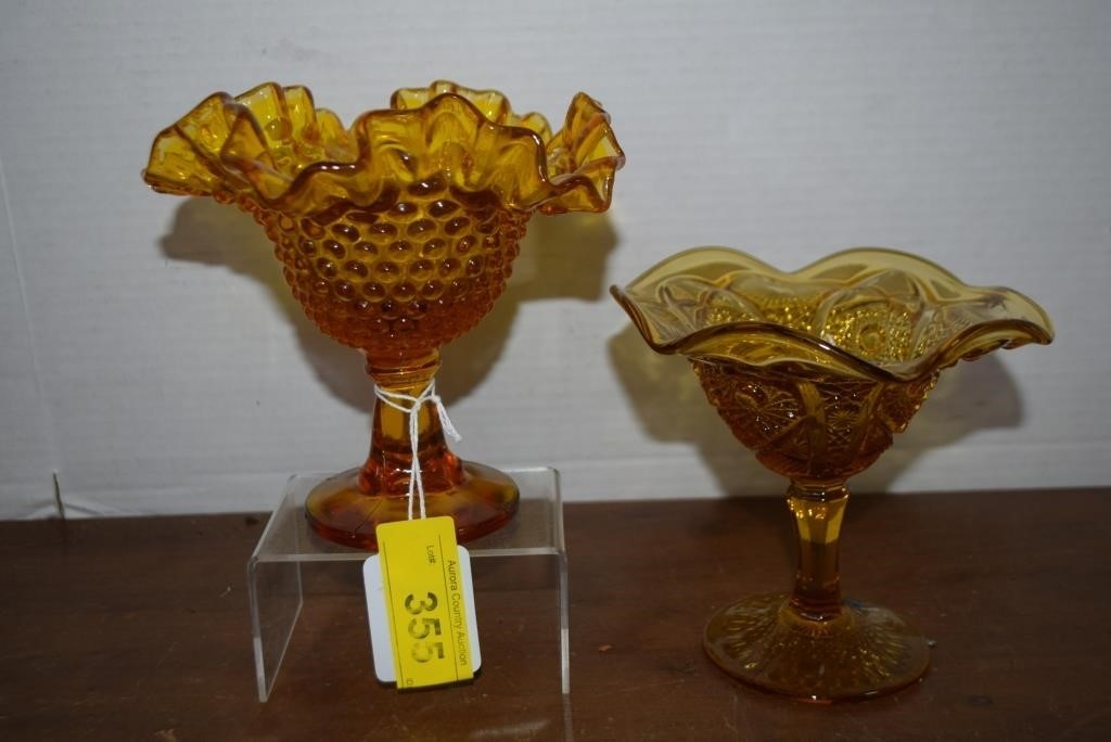 Vtg. Fenton Pedestal Bowls,Hobnail Ripple Lip &