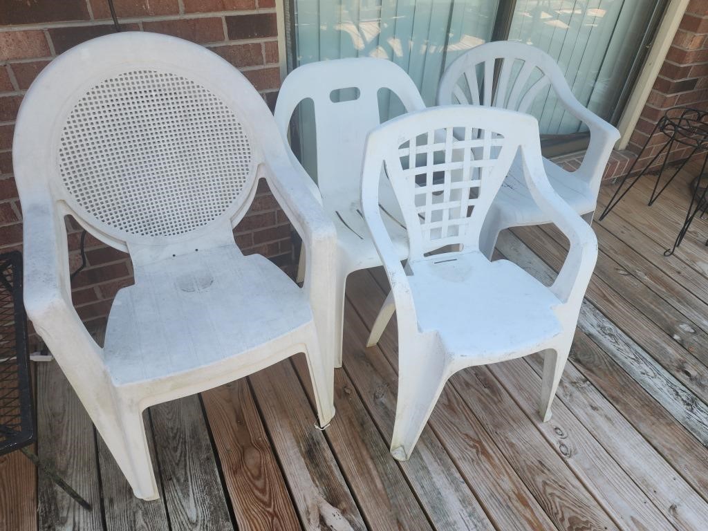 White plastic outdoor chairs