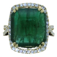 14kt Gold 9.87 ct GIA Emerald & Diamond Ring