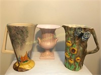 ENGLISH BRADFORD PITCHER, ROSA DECO PITCHER & URN