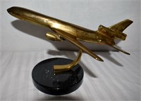 Large Solid Brass Plane On Marble Base