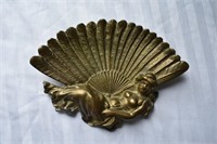 Vtg Solid Brass Fan Trinket Plate