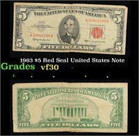 1963 $5 Red Seal United States Note Grades vf++