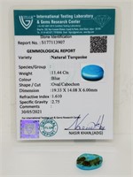 11.44ct Natural Turquoise Gemstone ITLGR Certified
