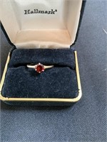 Ring With Red Stone Marked 10K