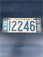 1916-17 WEST VIRGINIA LICENSE PLATE #12246