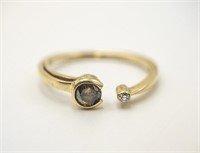 14K YELLOW GOLD BROWN & WHITE DIAMOND RING