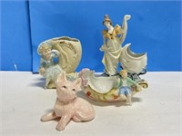 Figural Dishes/Planters and Cat Figurine
