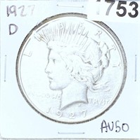 1927-D Silver Peace Dollar ABOUT UNCIRCULATED