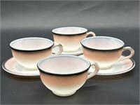 Vtg. Hazel Atlas Pink & Charcoal Teacup & Saucers