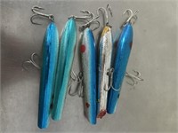 (5) Vintage Fishing Lures - 6.5in long