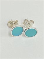 .925 Silver Green Turquoise Earrings  A