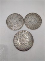3 Marked Sterling/Glass Trivets TW: 901.8g