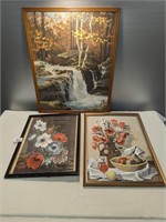 3 Vintage Paint by Number Framed Paintings