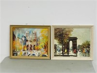 pair of street scene pictures on board
