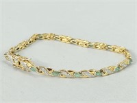 Gold over 925 Silver Emerald & Diamond Bracelet