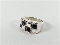 925 Sterling Silver Mother of Pearl & Onyx Ring