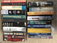 Hardcover table, top books, some paper, main