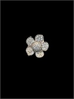 Sterling Silver and Pave Diamond Flower Ring