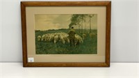 Print titled HERDING SHEEP by A. Mauve, matted