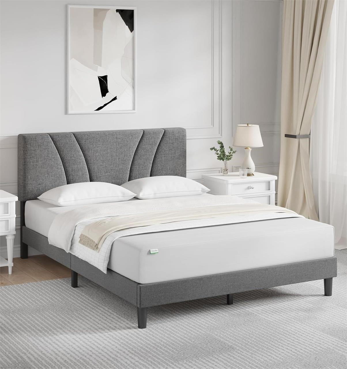 Novilla Queen Bed Frame  Grey  Easy Assembly