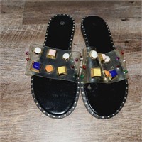 Black Fashion Bedazzled Sandals - Women's 9.5