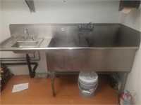 Double stainless steel sink with hand sink