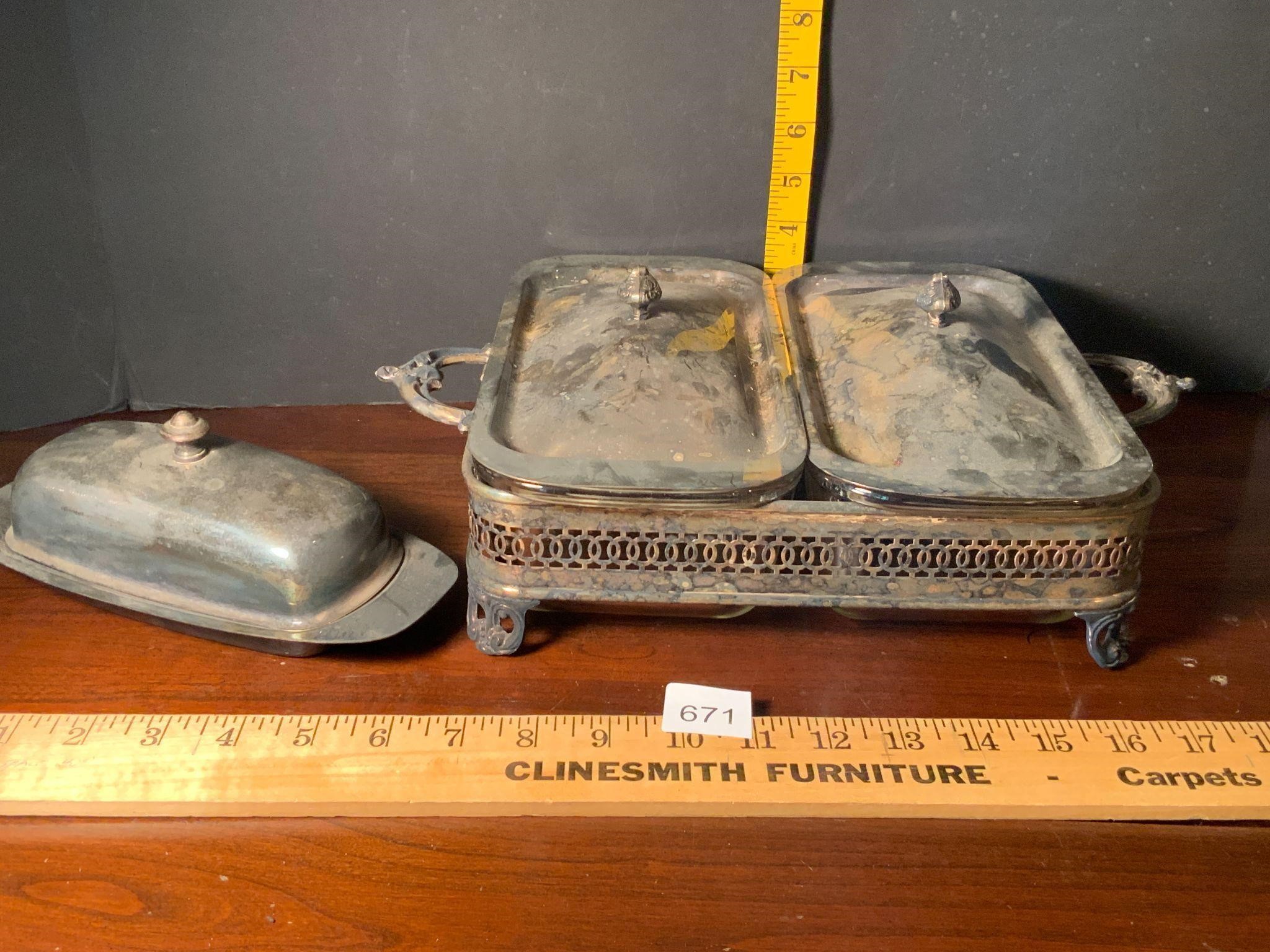Silver Plate Dual Casserole & Sheffield Covered