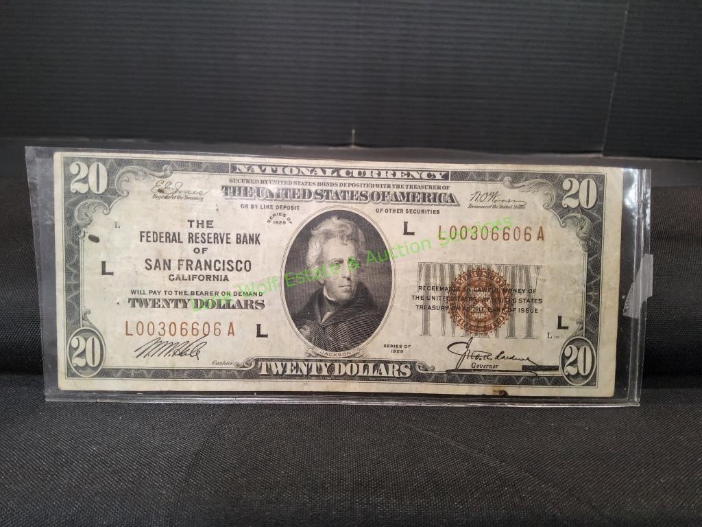 1929 National Currency Twenty Dollar Bill