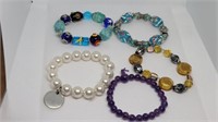 5 beaded bracelets glass, amethyst and more