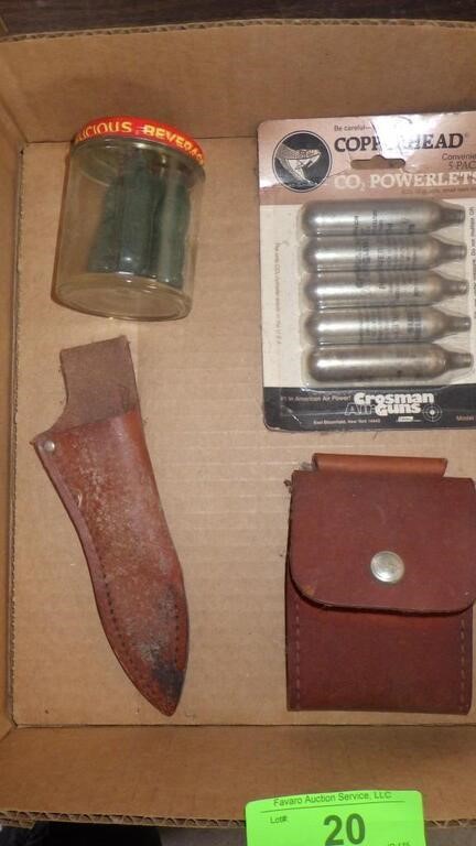 CO2 CYLINDERS, LEATHER AMMO POUCH W/ AMMO >>>>>>