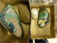 2 boxes hand painted rocks