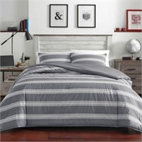 Craver 3-Piece Charcoal Gray Striped Cotton Full/t