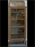 QUARTER SAWN OAK ONE DOOR CHINA CABINET W/ MIRROR