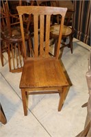 Antique Oak Plank Bottom Chair With 3 Flat