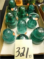 (9) Large Blue & Green Glass Insulators Including