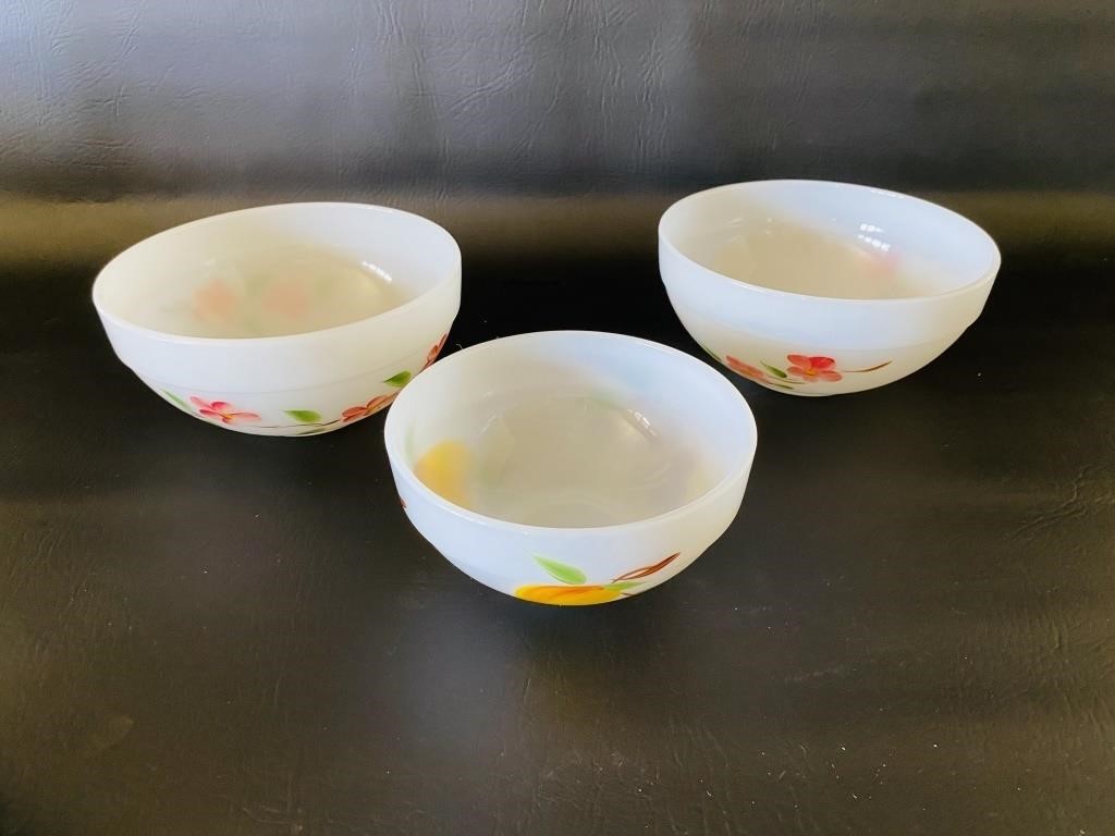 Vtg Hand Painted Fire King Serving Bowls