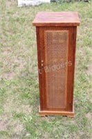 Antique Oak Wood & Cane Side Storage Cabinet