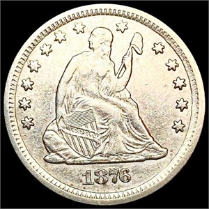 1876-CC Seated Liberty Quarter CLOSELY