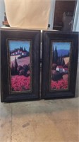 2 Tuscan poppies field and villas framed picture