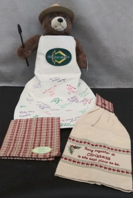 Bin Smokey Bear w/Autographed Apron, Dish Cloth &