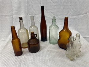 9 Vintage Bottles, Various sizes ranging from