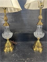 2 STIFFEL BRASS AND CRYSTAL LAMPS