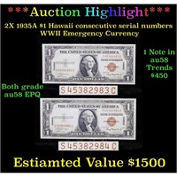 ***Auction Highlight*** 2X 1935A $1 Hawaii consecu