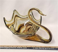 Large Glass Blown Swan Bowl