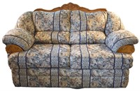 Over-stuffed Love Seat Sofa w/ Carved Oak Details