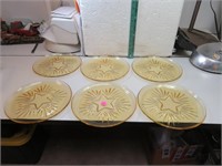6 Vintage Amber Plates with Center Star 9&5/8"
